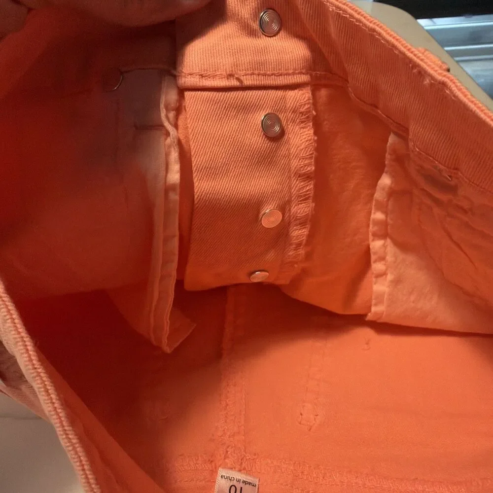 Franki Brand Youth Denim Shorts High Rise Button Fly Coral Youth Size 10